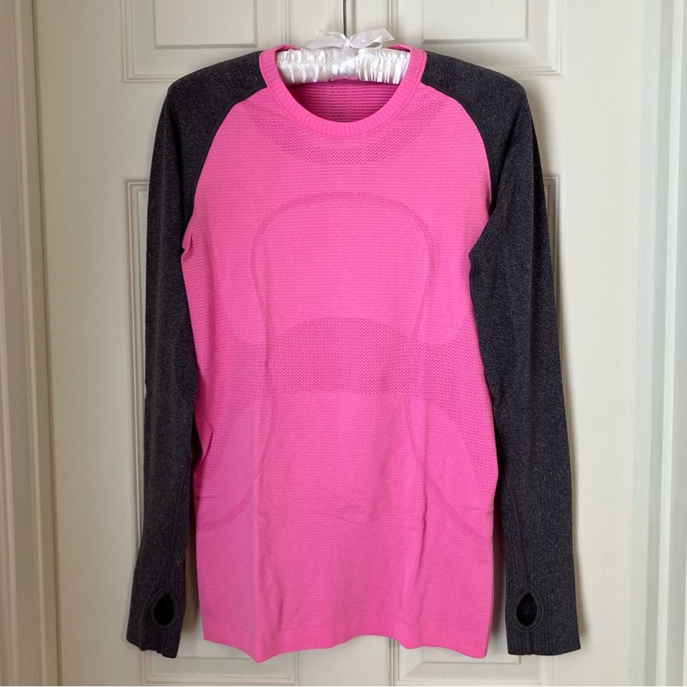 Lululemon Swiftly Tech Long Sleeved Crew in Pink & Grey - size 6 - LS Tee Shirt